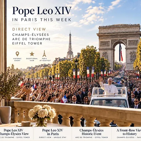 Pope Leo Xiv Champs-elysees View - Arc De Triomphe - Eiffel Tower